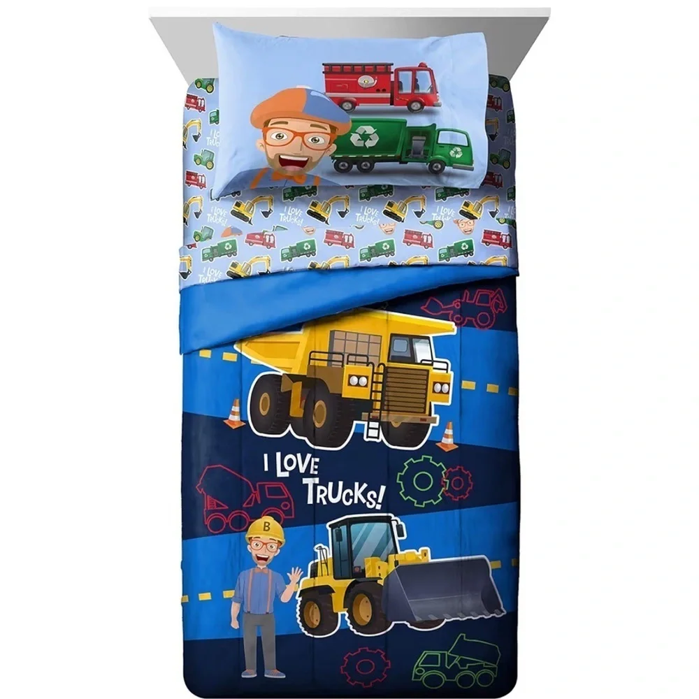 Blippi Machine Fun 4 Piece Twin Bed Set Comforter Blanket Fitted Flat Sheet Case